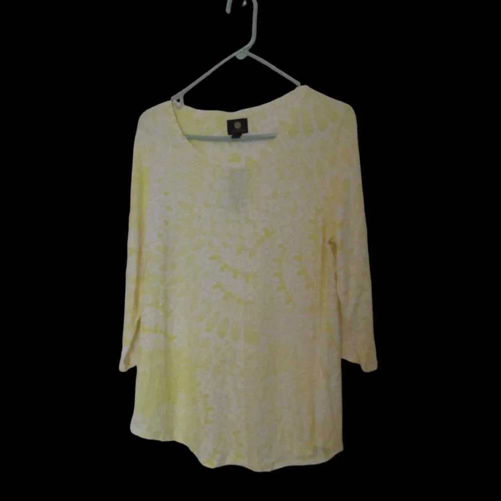 JM Collection Tunic Top, Size-M, NWT, Yellow/White Print - Picture 7 of 8